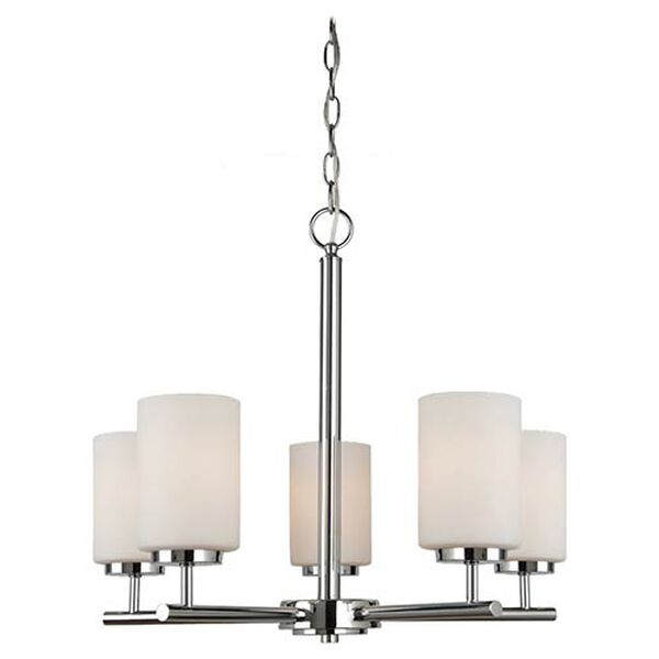 Oslo Chrome Five-Light Chandelier with Etched Opal White Glass, image 2