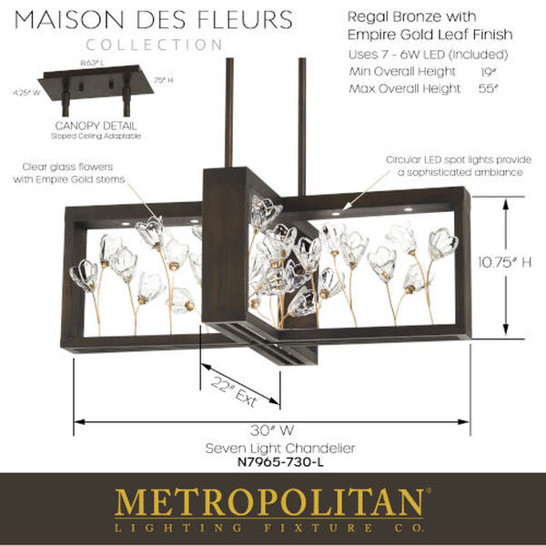 Maison Des Fleurs Regal Bronze with Empire Gold 30-Inch LED Island Chandelier, image 3