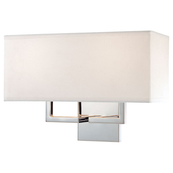 Chrome Two-Light Wall Sconce with Off-White Linen Shade, image 1