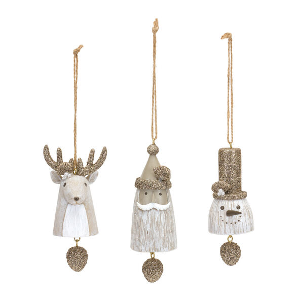 Silver Santa Snowman Deer Bell Novelty Ornament, Set of Six, image 1