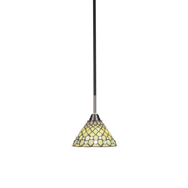 Paramount Matte Black and Brushed Nickel One-Light Mini Pendant with Starlight Art Glass Shade, image 1
