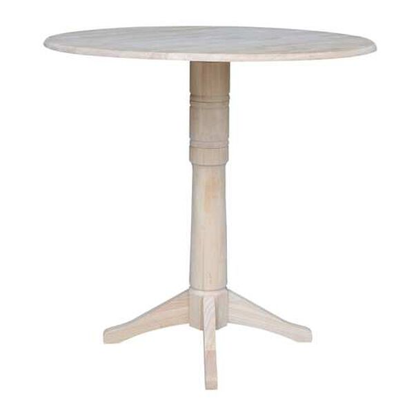 Gray and Beige 42-Inch High Round Dual Drop Leaf Pedestal Table, image 1