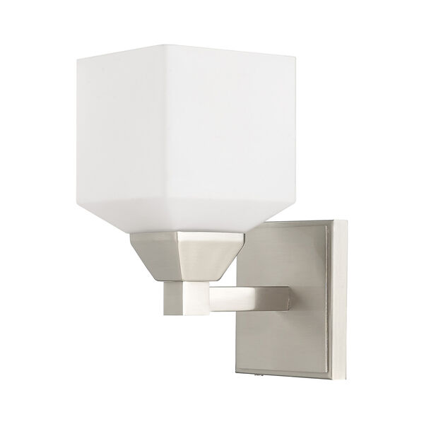 Aragon Brushed Nickel 5-Inch One-Light Wall Sconce with Hand Blown Satin Opal White Glass, image 2