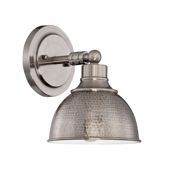 Timarron Antique Nickel One-Light Wall Sconce with Hammered Metal Shade, image 1