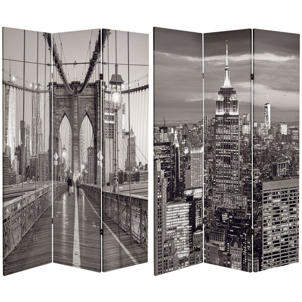 Tall Double Sided New York Bridge Black and White Canvas Room Divider, image 1