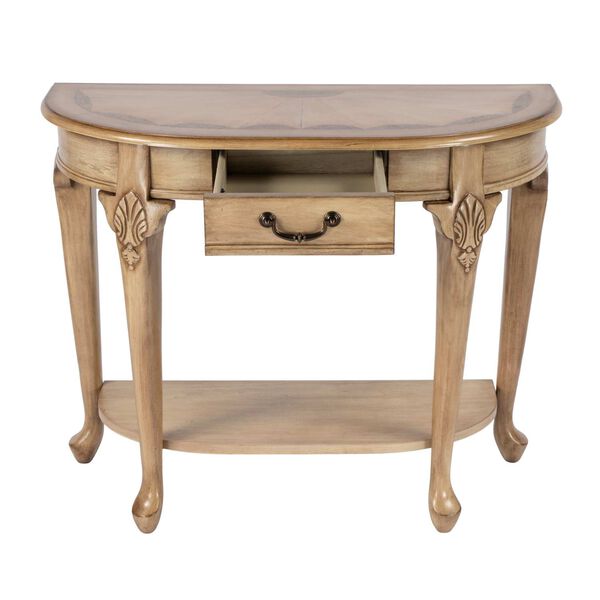 Kimball Antique Beige Demilune Wood Console Table with Storage, image 3