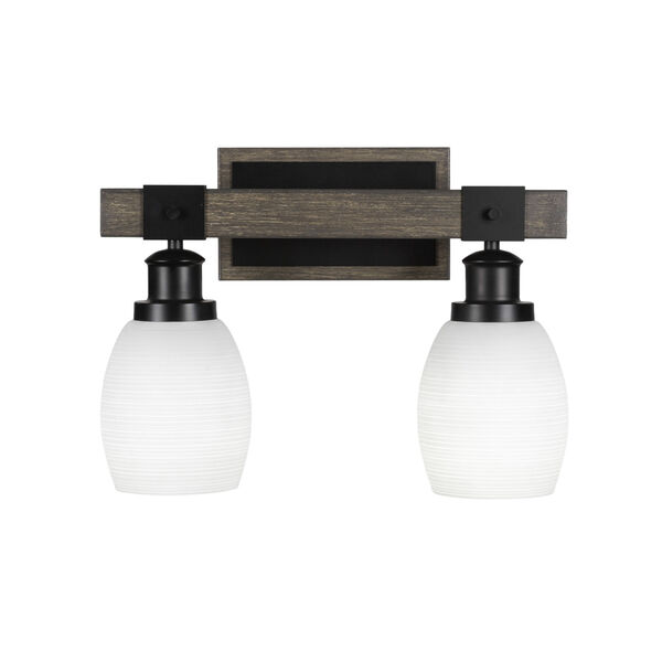 Tacoma Matte Black and Distressed Wood-lock Metal 16-Inch Two-Light Bath Light with White Matrix Shade, image 1