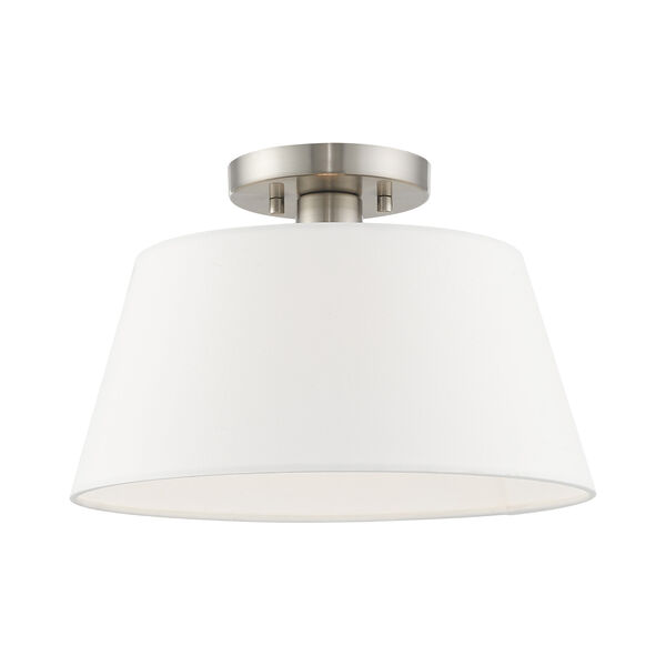 Belclaire Brushed Nickel 13-Inch One-Light Ceiling Mount with Hand Crafted Off-White Hardback Shade, image 1