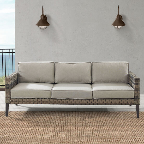 Prescott Taupe and Brown Outdoor Wicker Sofa, image 1