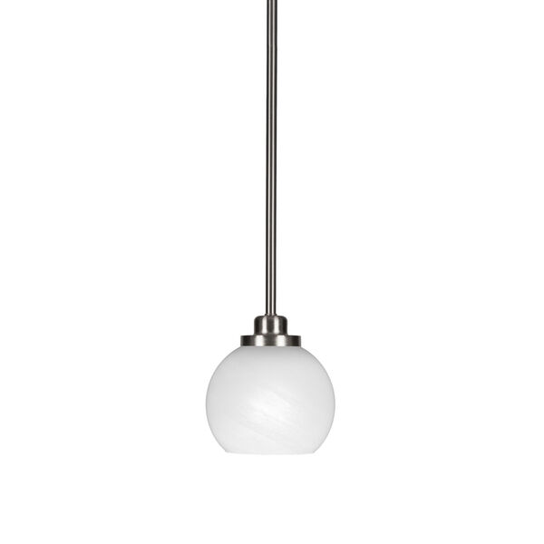 Odyssey Brushed Nickel Six-Inch One-Light Mini Pendant with White Marble Glass Shade, image 1