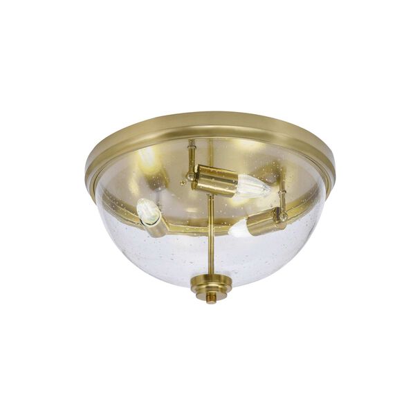 New Age Brass Three-Light Flush Mount with Clear Bubble Glass, image 1