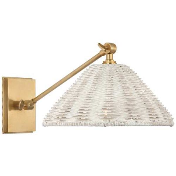 Wimberley Soft Brass One-Light Single Library Wall Sconce with White Wicker Shade by Marie Flanigan, image 1