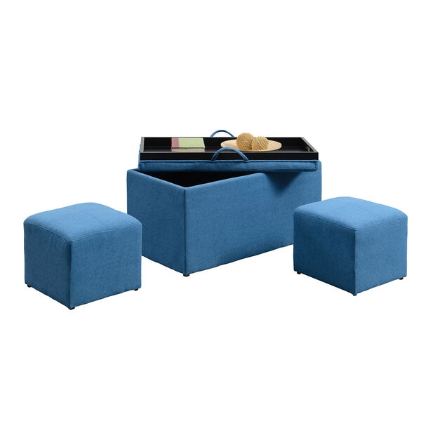 Designs4Comfort Soft Blue Sheridan Storage Bench with 2 Side Ottomans, image 4