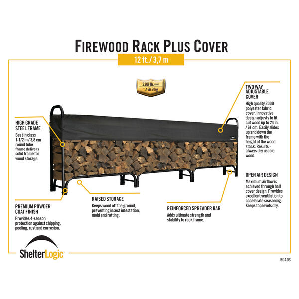 Black and Grey 12 Ft. Heavy Duty Firewood Rack with Cover, image 3