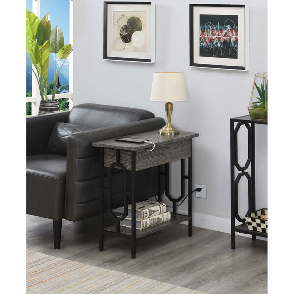 Omega Weathered Gray and Black Flip Top End Table with Charging Station, image 3