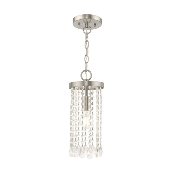 Elizabeth Brushed Nickel 6-Inch One-Light Mini Pendant with Clear Crystals, image 1