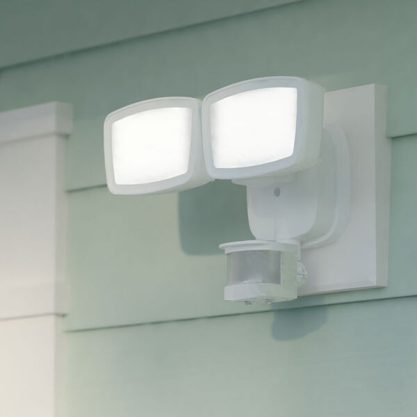 White Two-Light Integrated LED Motion Sensor Outdoor Security Flood Light, image 2