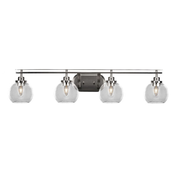 Odyssey Brushed Nickel Four-Light Bath Vanity with Six-Inch Clear Bubble Glass, image 1