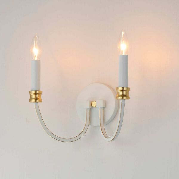 Charlton Weathered White Gold Leaf Two-Light Wall Sconce, image 4