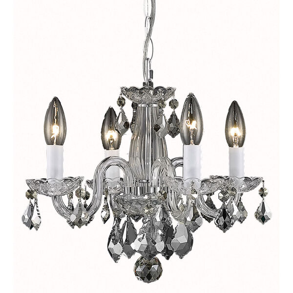 Rococo Chrome Four-Light Chandelier with Clear Royal Cut Crystals, image 1