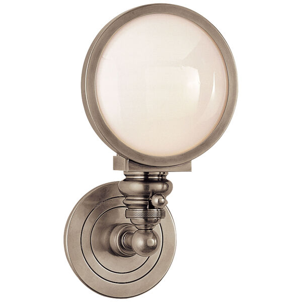 Boston Head Light Sconce in Antique Nickel with White Glass by Chapman and Myers, image 1