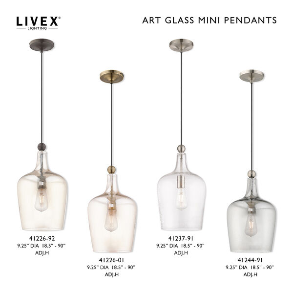 Art Glass Mini Pendants Antique Brass 9-Inch One-Light Mini Pendant with Champagne Glass, image 5