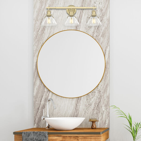 Finn Brushed Champagne Bronze and Clear Glass Three-Light Bath Vanity, image 6