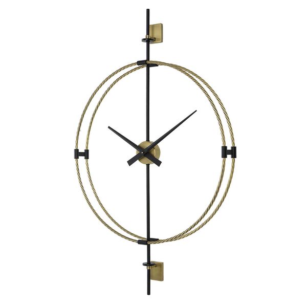 Time Flies Brushed Brass and Satin Black Modern Wall Clock, image 4