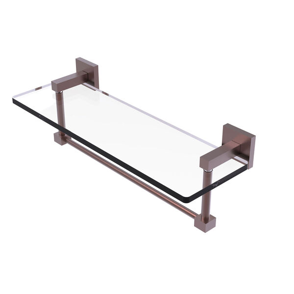 Montero Antique Copper 16-Inch Glass Vanity Shelf with Integrated Towel Bar, image 1