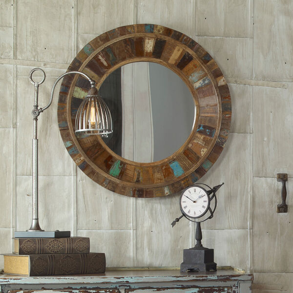 Jeremiah Reclaimed Wood 32-Inch Round Mirror, image 1