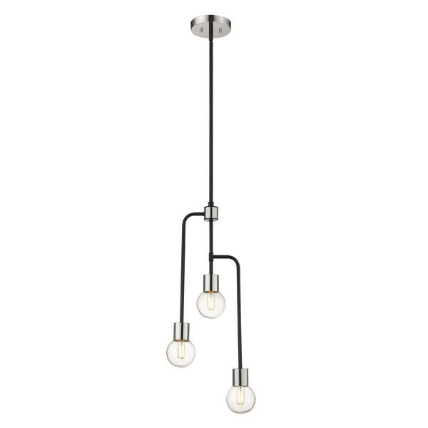 Neutra Matte Black and Polished Nickel Three-Light Chandelier, image 1
