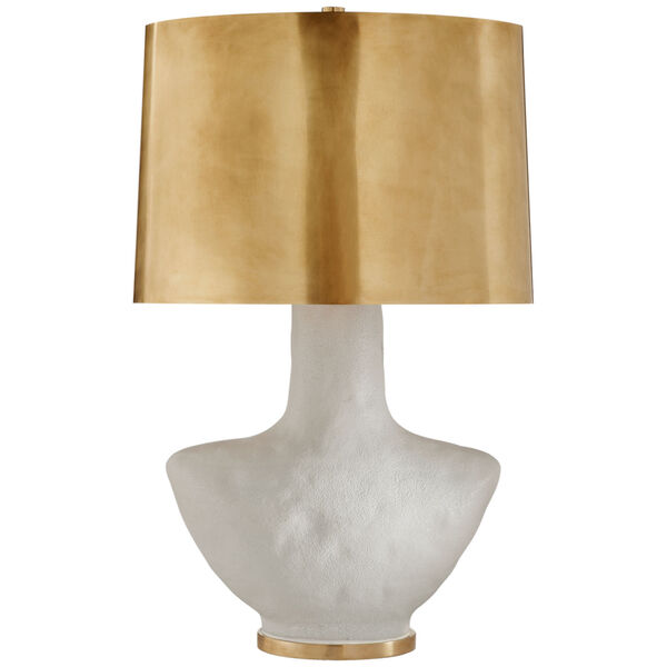 Armato Small Table Lamp in Porous White Ceramic with Oval Antique-Burnished Brass Shade by Kelly Wearstler, image 1
