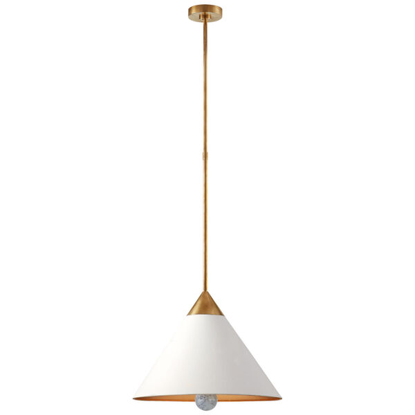 Cleo Small Pendant in Antique-Burnished Brass and Antique White with Frosted Acrylic by Kelly Wearstler, image 1