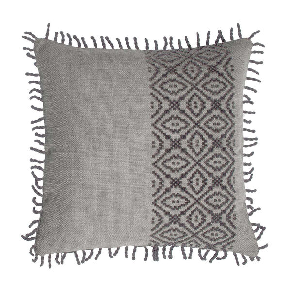 Tribal Stripe Pewter 22 x 22 Inch Pillow with Rope Loop Trim, image 1