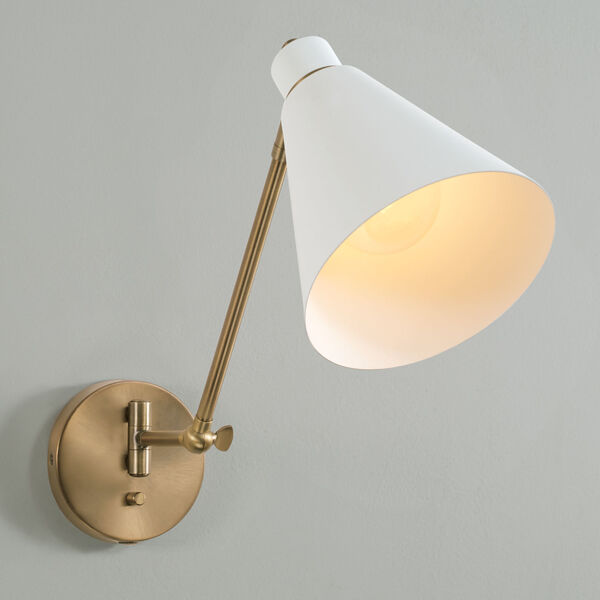 Bradley Aged Brass and White One-Light Sconce, image 3