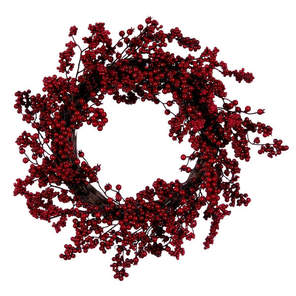 Red 24-Inch Artificial Outdoor Weather Resistant Unlit Berry Christmas Wreath, image 1