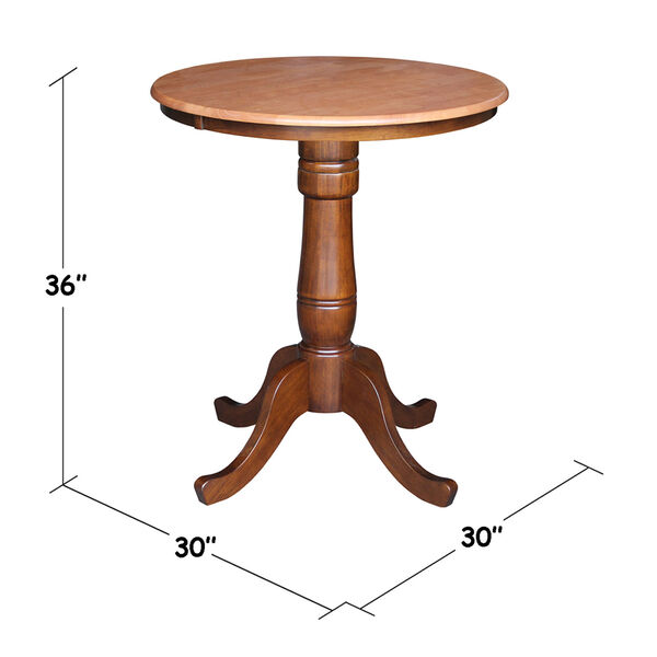 36-Inch Tall, 30-Inch Round Top Cinnamon and Espresso Pedestal Counter Table, image 2