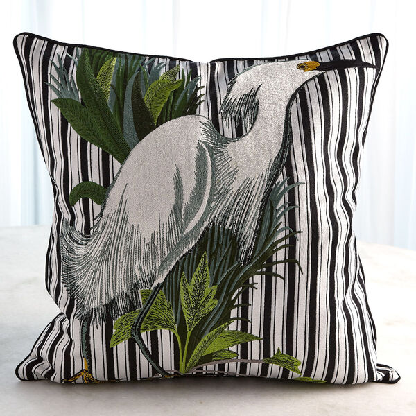 White and Black Right Facing Snowy Egret Pillow, image 3