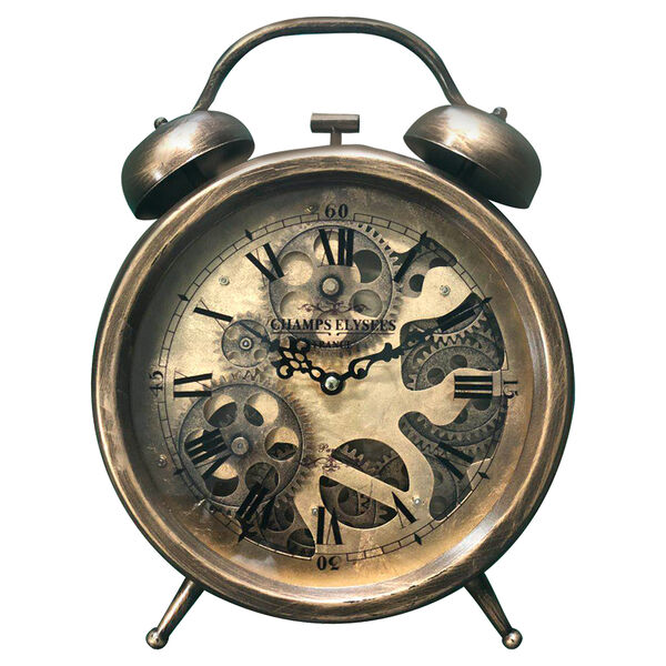 Dark Brass Bronze Gears Table Top Clock, image 1