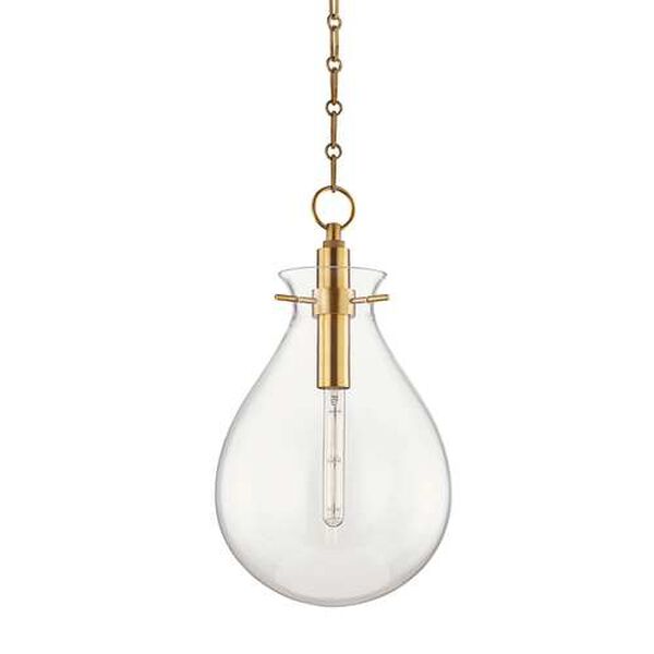 Ivy Aged Brass Clear Glass One-Light LED Pendant, image 1