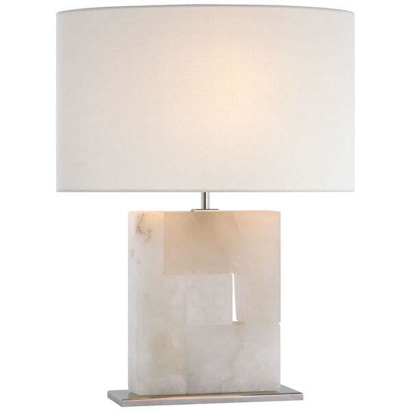 Ashlar Medium Table Lamp in Alabaster and Polished Nickel with Linen Shade by Ian K. Fowler, image 1