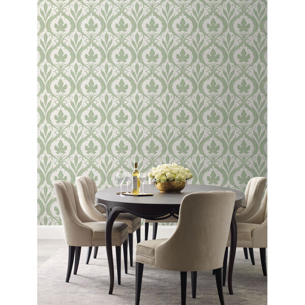 Damask Resource Library Green and White 20.5 In. x 33 Ft. Adirondack Wallpaper, image 1