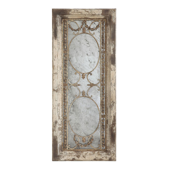 Rectangular Pine Wood and Metal Framed Antiqued Mirror, image 1