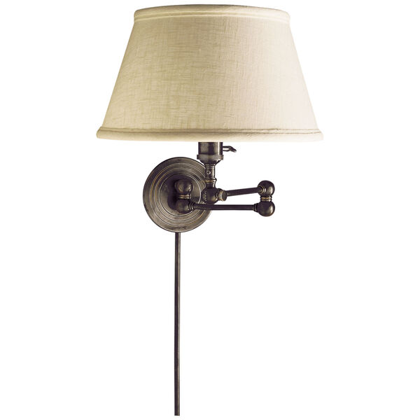 Boston Swing Arm in Bronze with Linen Shade by Chapman and Myers, image 1