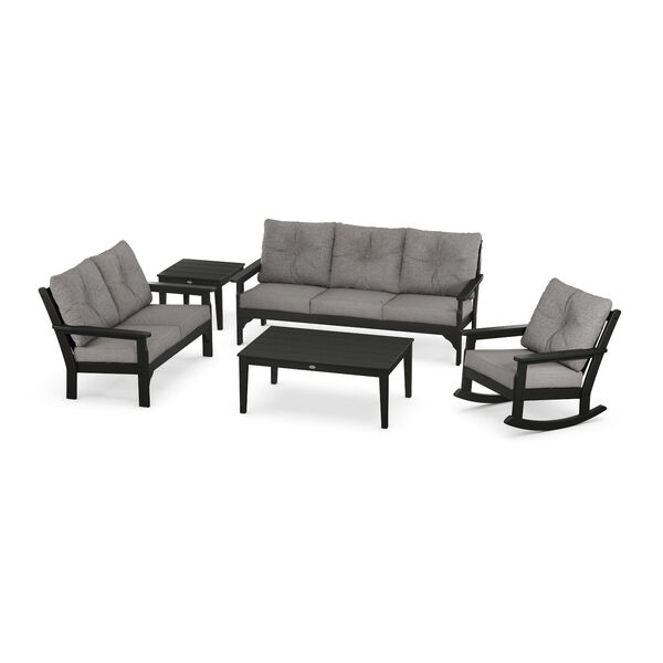Vineyard Black and Grey Mist Deep Seating Set with Rectangular Table, 6-Piece, image 1