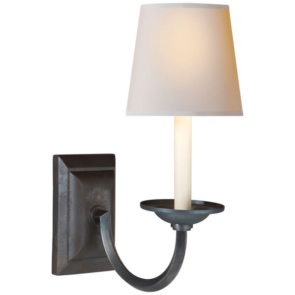 Flemish Single Sconce in Aged Iron with Natural Paper Shade by Chapman and Myers, image 1