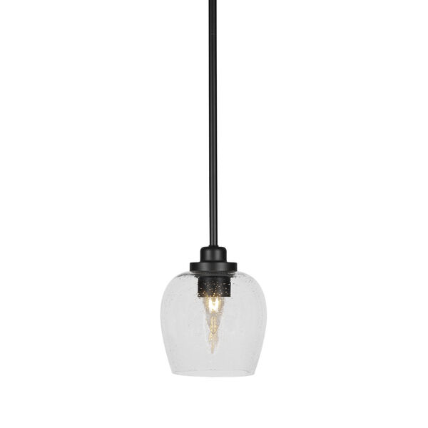 Odyssey Matte Black Eight-Inch One-Light Mini Pendant with Clear Bubble Glass Shade, image 1