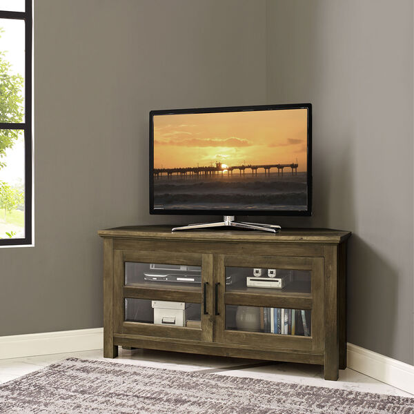 44-Inch Corner Wood TV Console - Rustic Oak, image 2