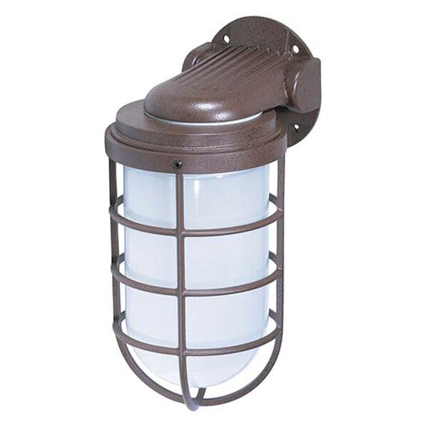 Old Bronze One-Light 11-Inch High Outdoor Industrial Style Wall Mount with Frosted Glass, image 1