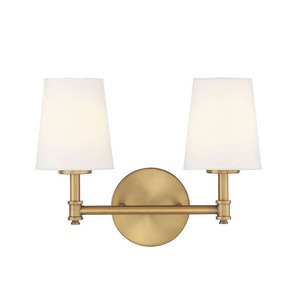 Lowry Natural Brass Two-Light Bath Vanity with White Linen Shade, image 1
